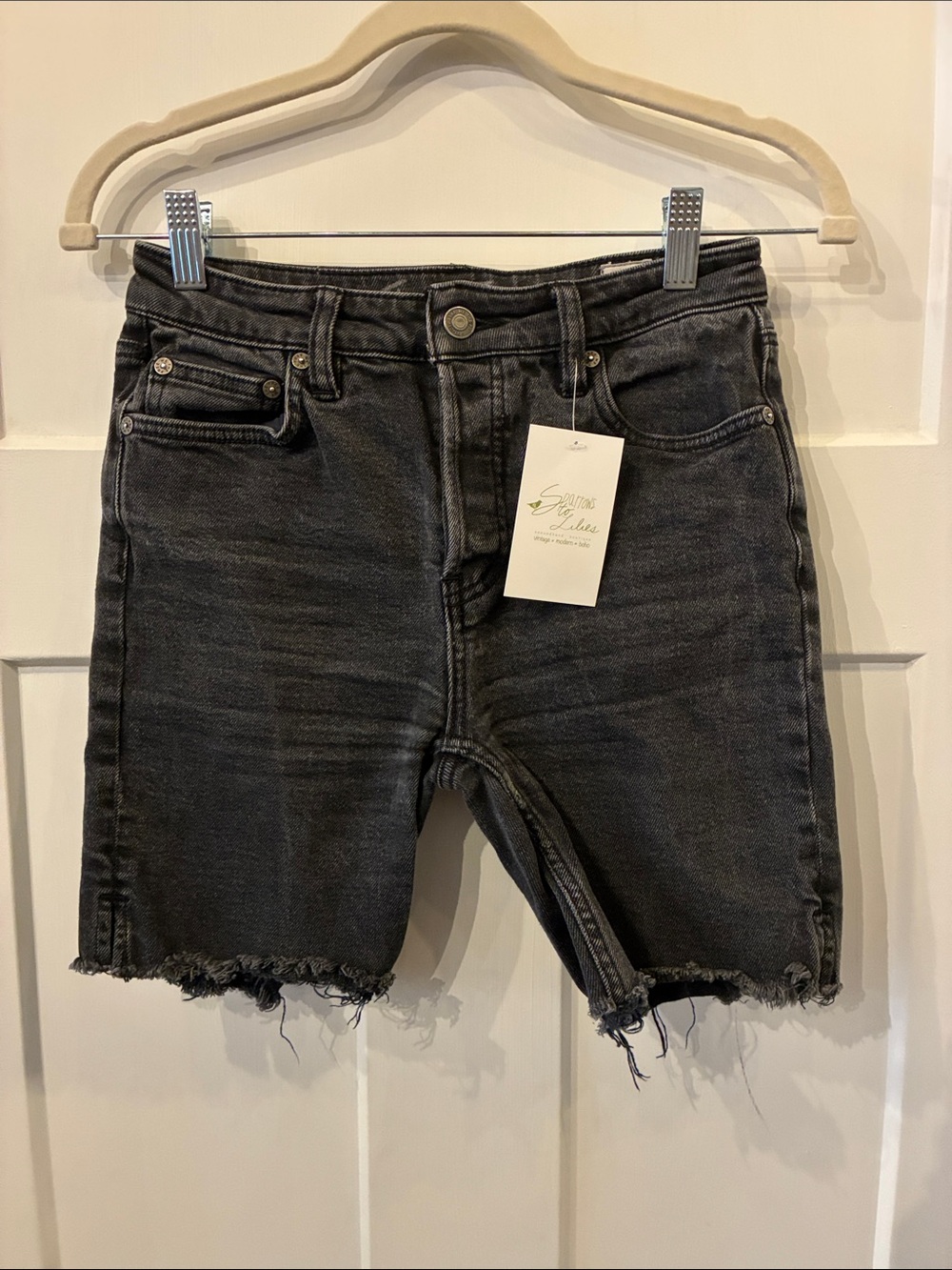 We The Free Black Distressed Denim Jean Shorts